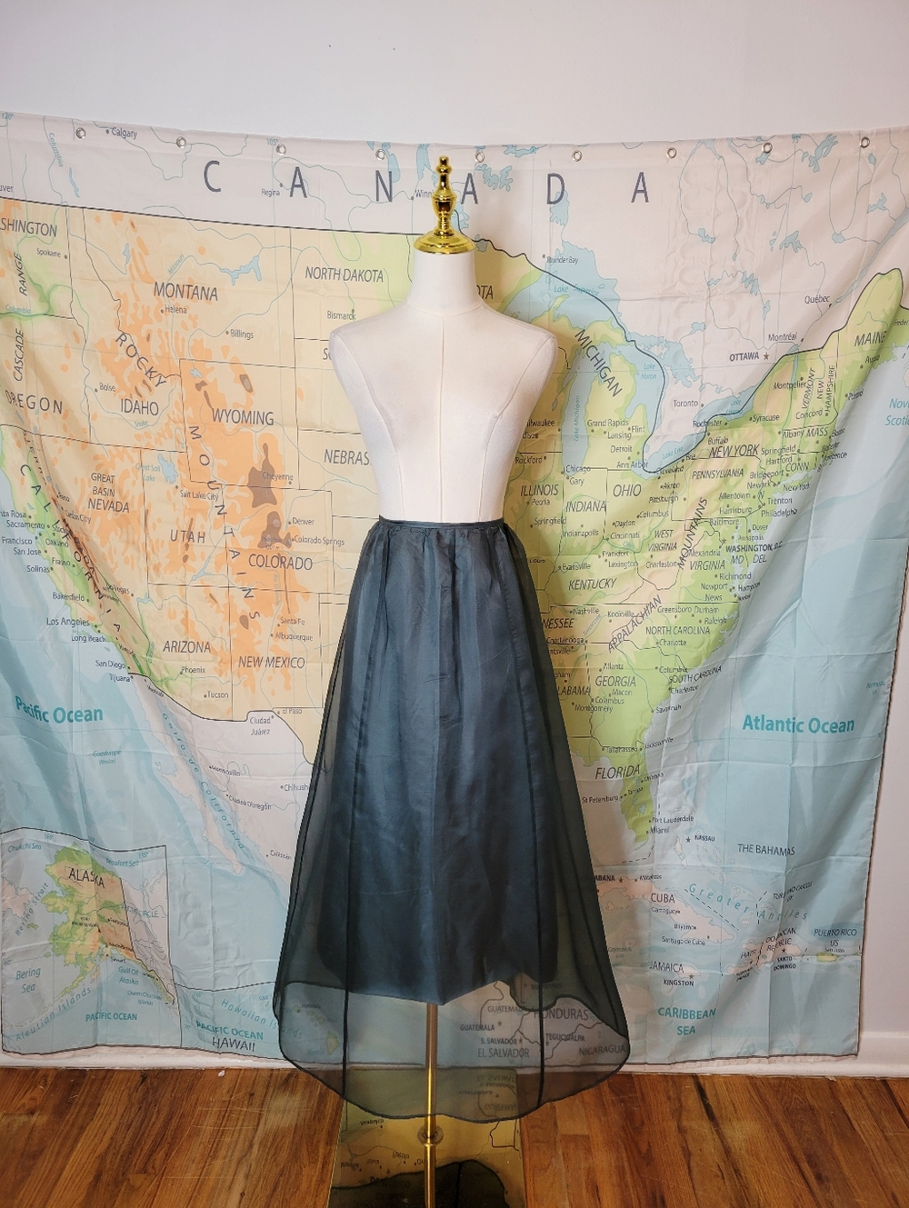 Sigrid Olsen Women’s Dark Gray Sheer Overlay Midi Skirt Size 10